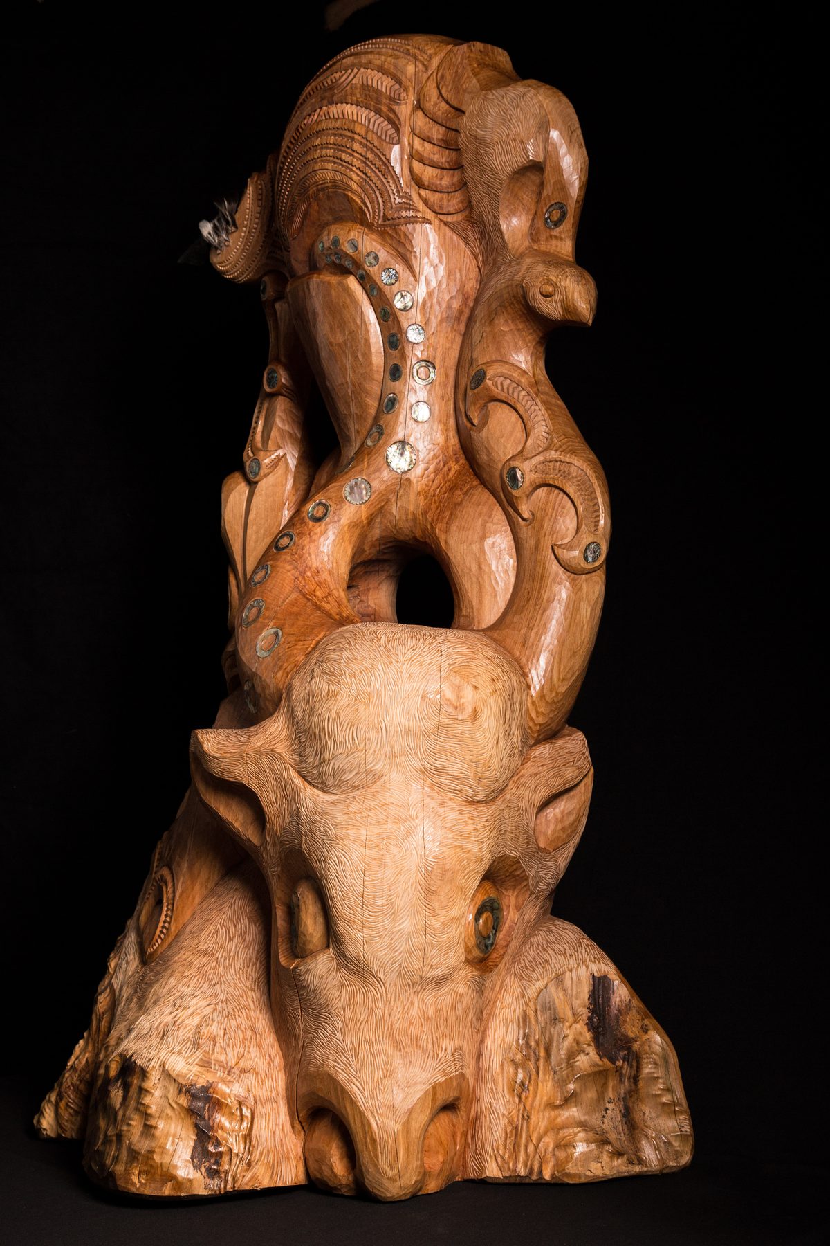 Te Ara Whakaiti, from the front: the bull bowed onto its hooves beneath the rider.