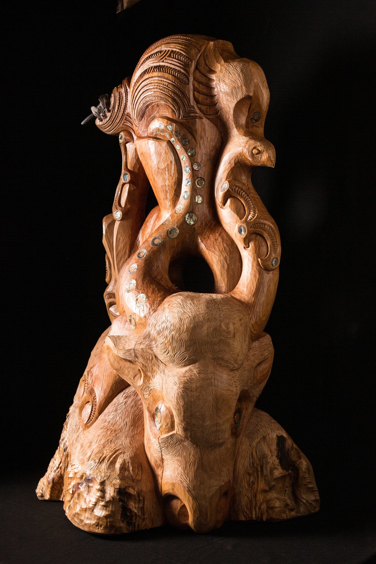 Te Ara Whakaiti, from the side: the tentacle and the manu rising over the bull.